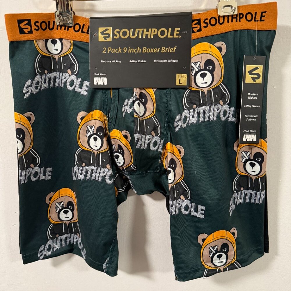 South Pole 9" Graphic Stretch Mositure Wicking Poly-Spandex Boxer Briefs 2 pack